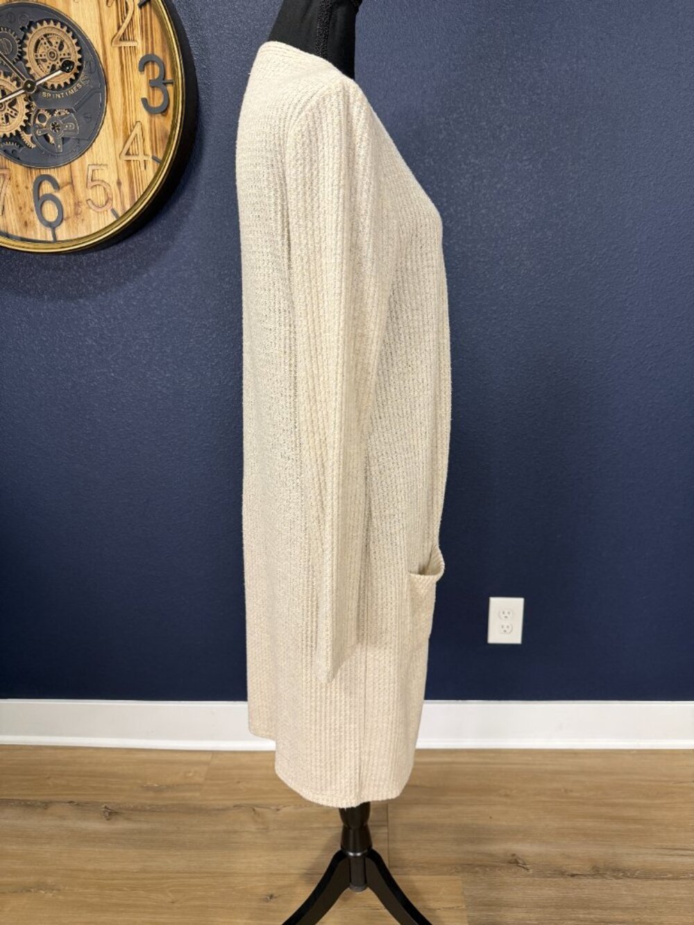 Nine Britton Oatmeal Ribbed Knit Button Front Duster Cardigan | L - Picture 5 of 7